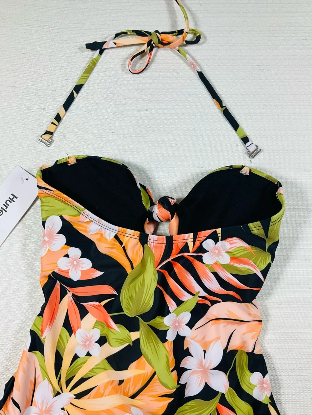 NWT HURLEY Women’s Black Hawaiian Tropical Floral High Waist One-Piece Swimsuit